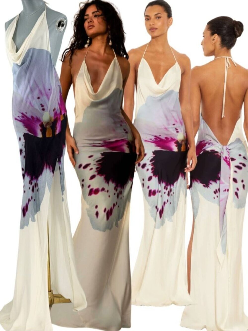 🆕 RAT & BOA 🧿 NWOT Angelina Cowl Neck Maxi Dress, White Printed Iris - Sz M